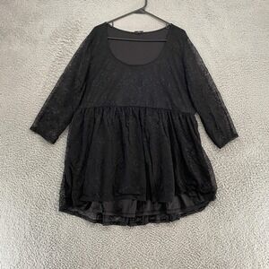 Torrid Lace Babydoll‎ Tunic Top Womens 2/2X Black Whimsigoth Y2K Fairy Grunge